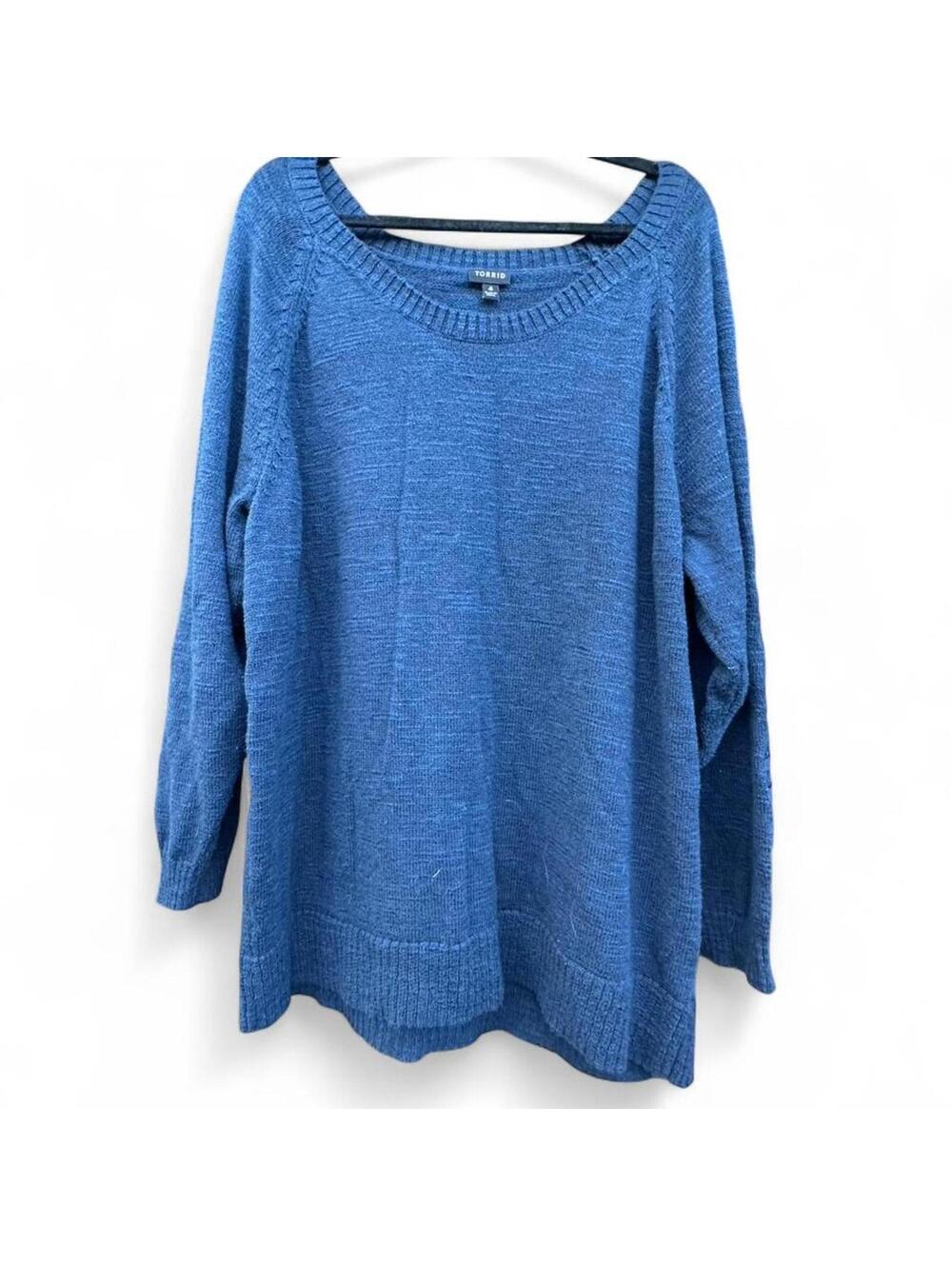 Torrid Sweater Lace up Sleeve Women's Size 4 Blue Modern Classic Cozy Round Neck